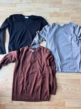 Lot of 3 Essentials Women’s Crewneck Sweaters - Black, Rust, Light Gray